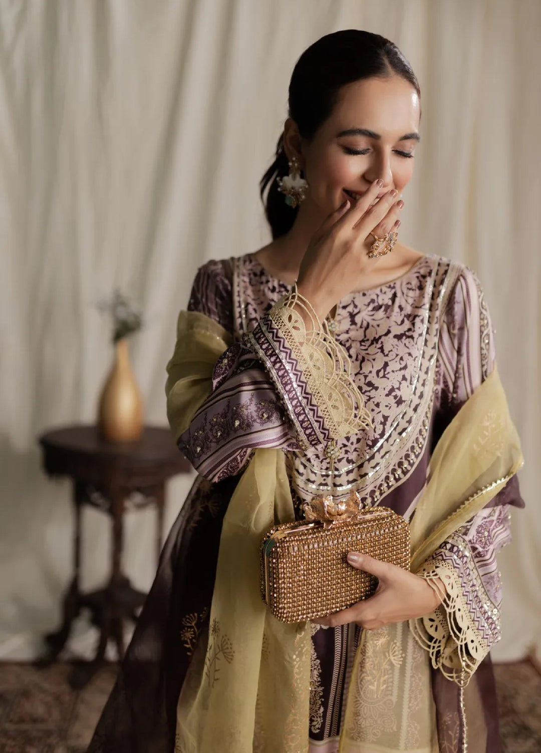 Aisha Fatema Pret Printed Silk 3 Piece Suit Hazel