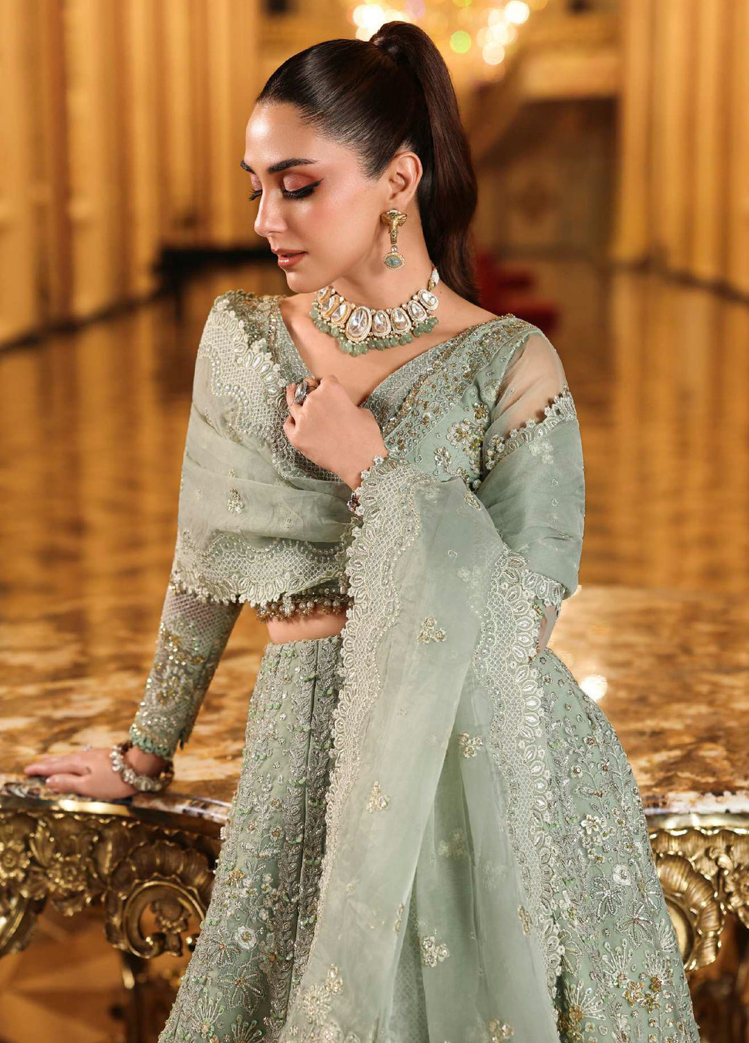Stardom by Elaf Unstitched Luxury Formals Embroidered Organza 3 Piece Suits  EL25SF D-ESH-03 Lime Light - Formal Collection