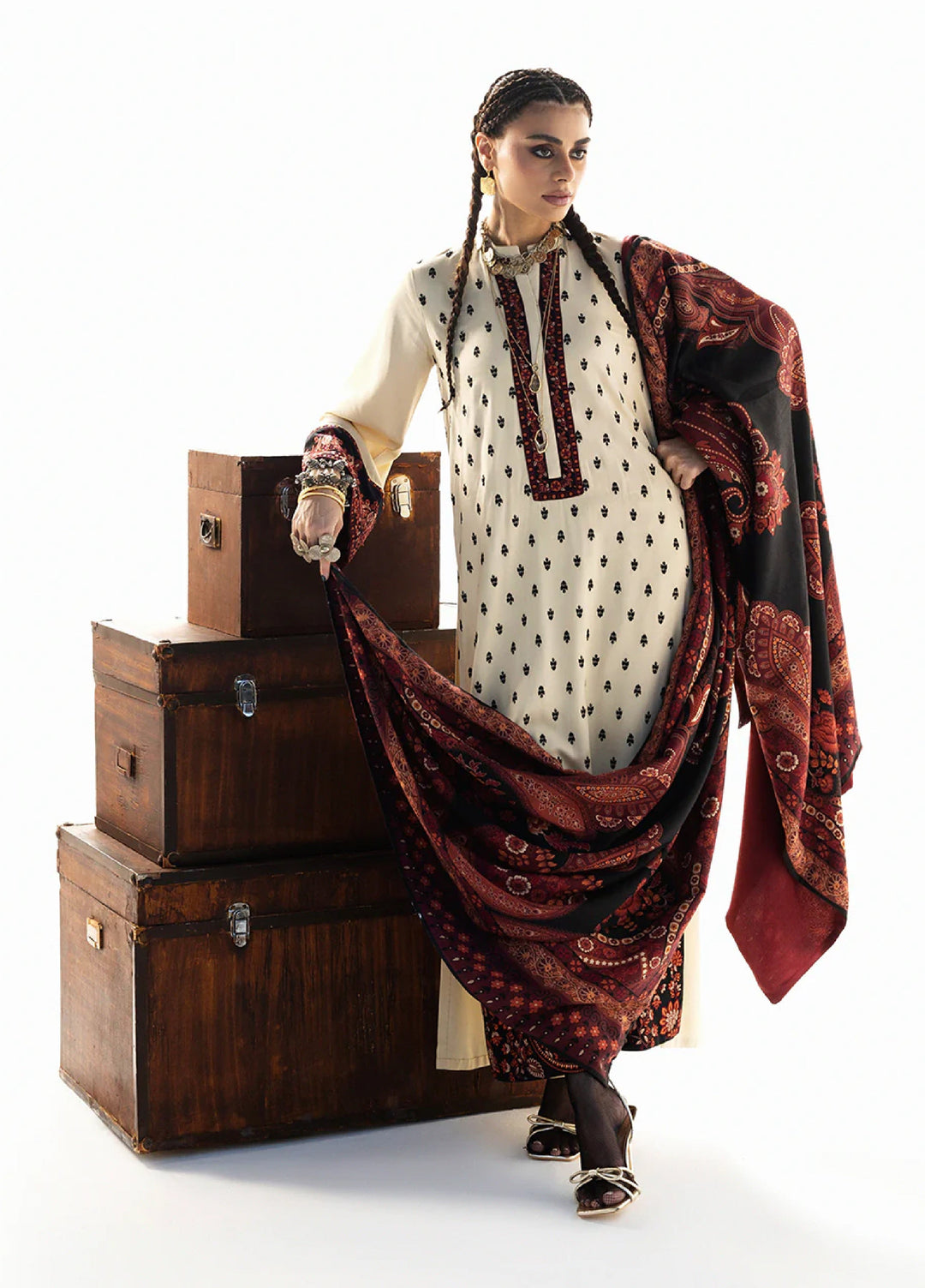 Zainab Chottani Unstitched Marina Twill With Shawl Embroidered Suits 3 Piece ZC25WS D-01 Imani - Winter Collection