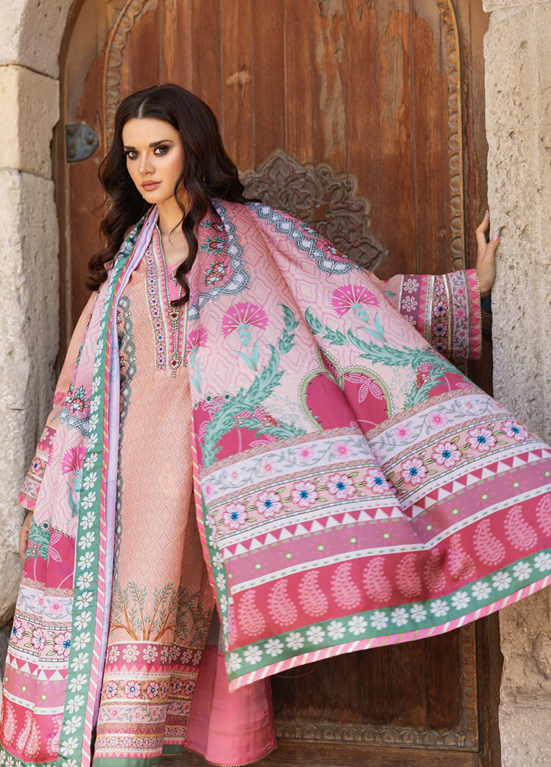 Mushq Hemline Echoes Of Serneity Unstitched Festive Raw Silk Printed 3 Piece MQ25ES D-04 Pulsar Petal - Festive Collection