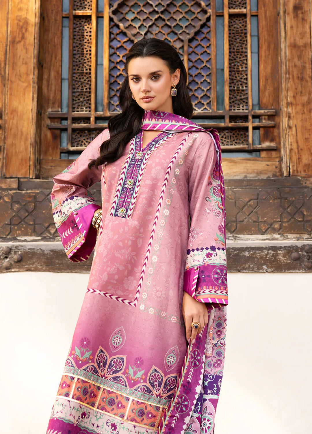 Mushq Hemline Echoes Of Serneity Unstitched Festive Raw Silk Printed 3 Piece MQ25ES D-09 Stella Song - Festive Collection