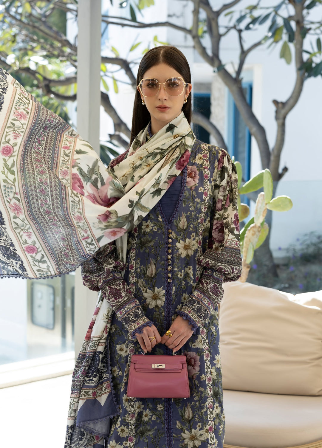 Santorini by Elaf Unstitched Lawn Printed 3 Piece Suit EL26US EPN-6A BOO BERRY - Summer Collection
