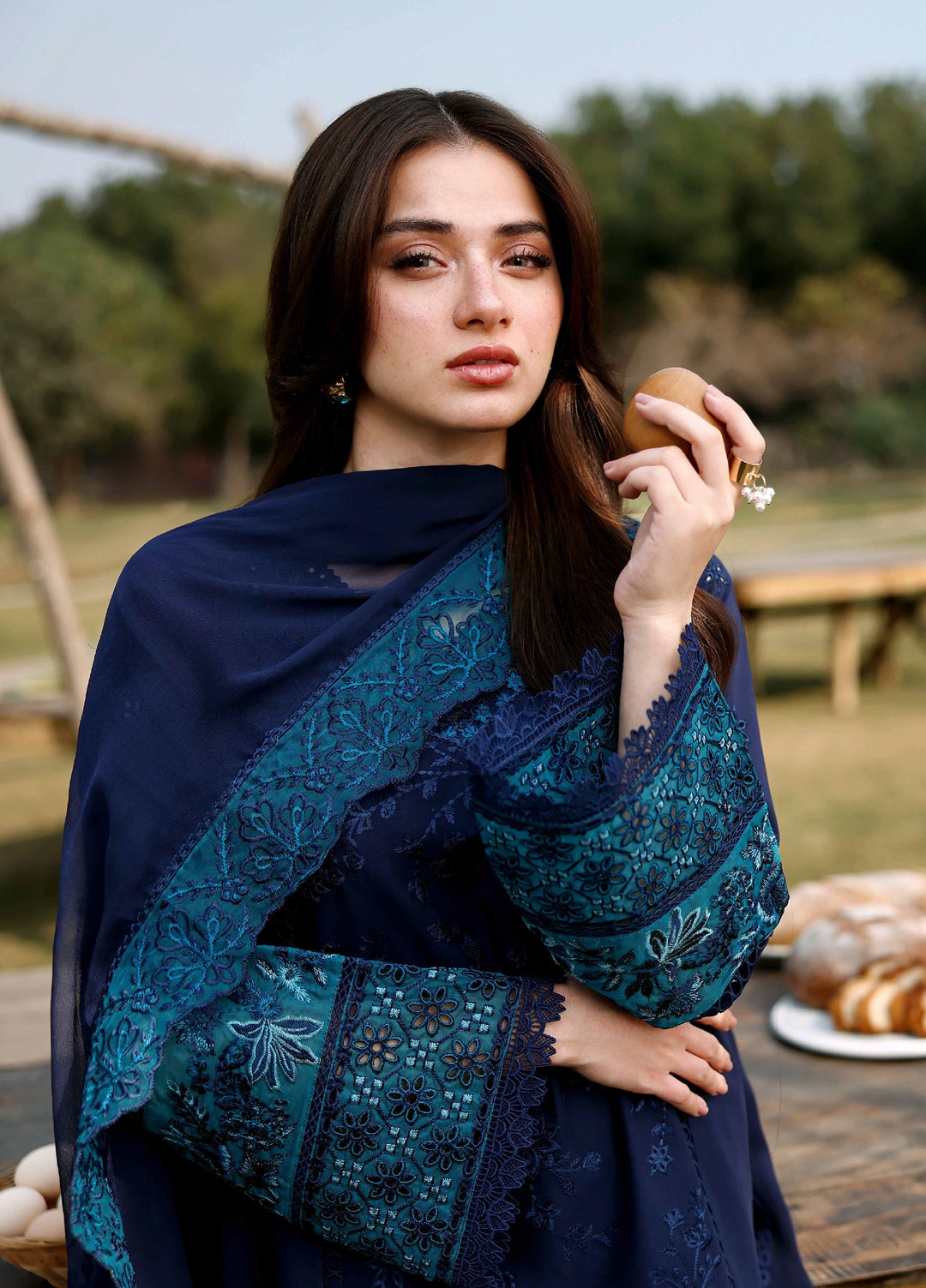 Azure Unstitched Embroidered Luxury Lawn 3 Piece Suit AZ26UAL 81 Blue Berry - Eid Collection