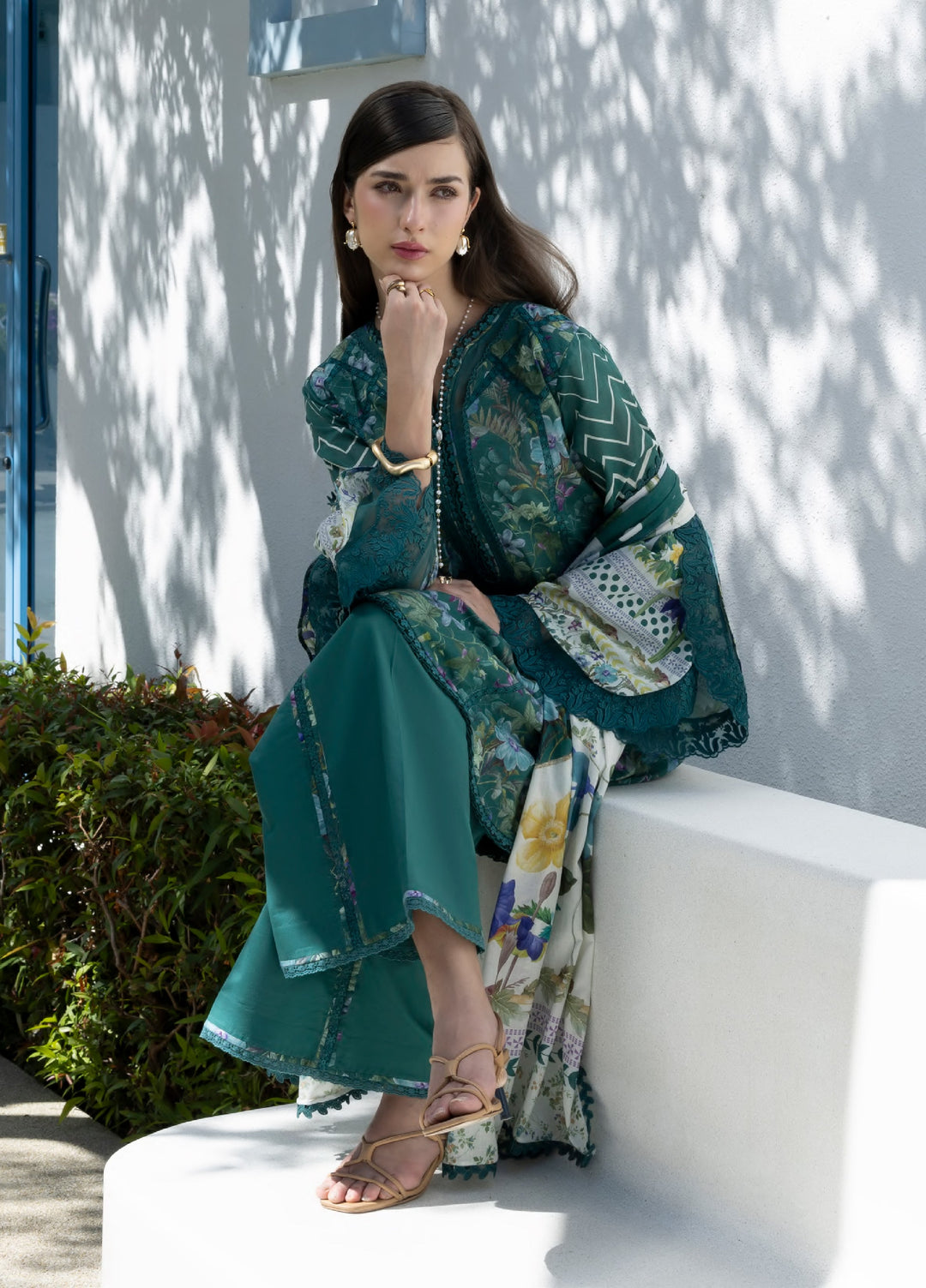 Santorini by Elaf Unstitched Lawn Printed 3 Piece Suit EL26US EPN-9A PEACOCK - Summer Collection