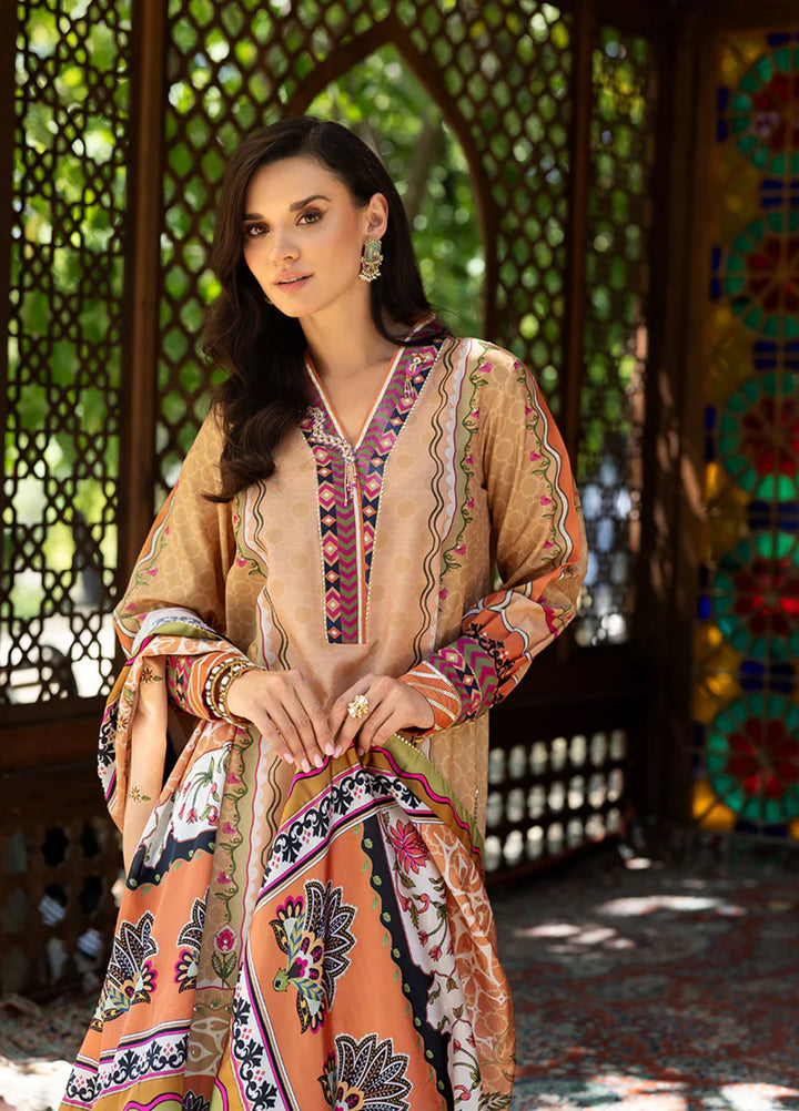 Mushq Hemline Echoes Of Serneity Unstitched Festive Raw Silk Printed 3 Piece MQ25ES D-01 Solara Crest - Festive Collection