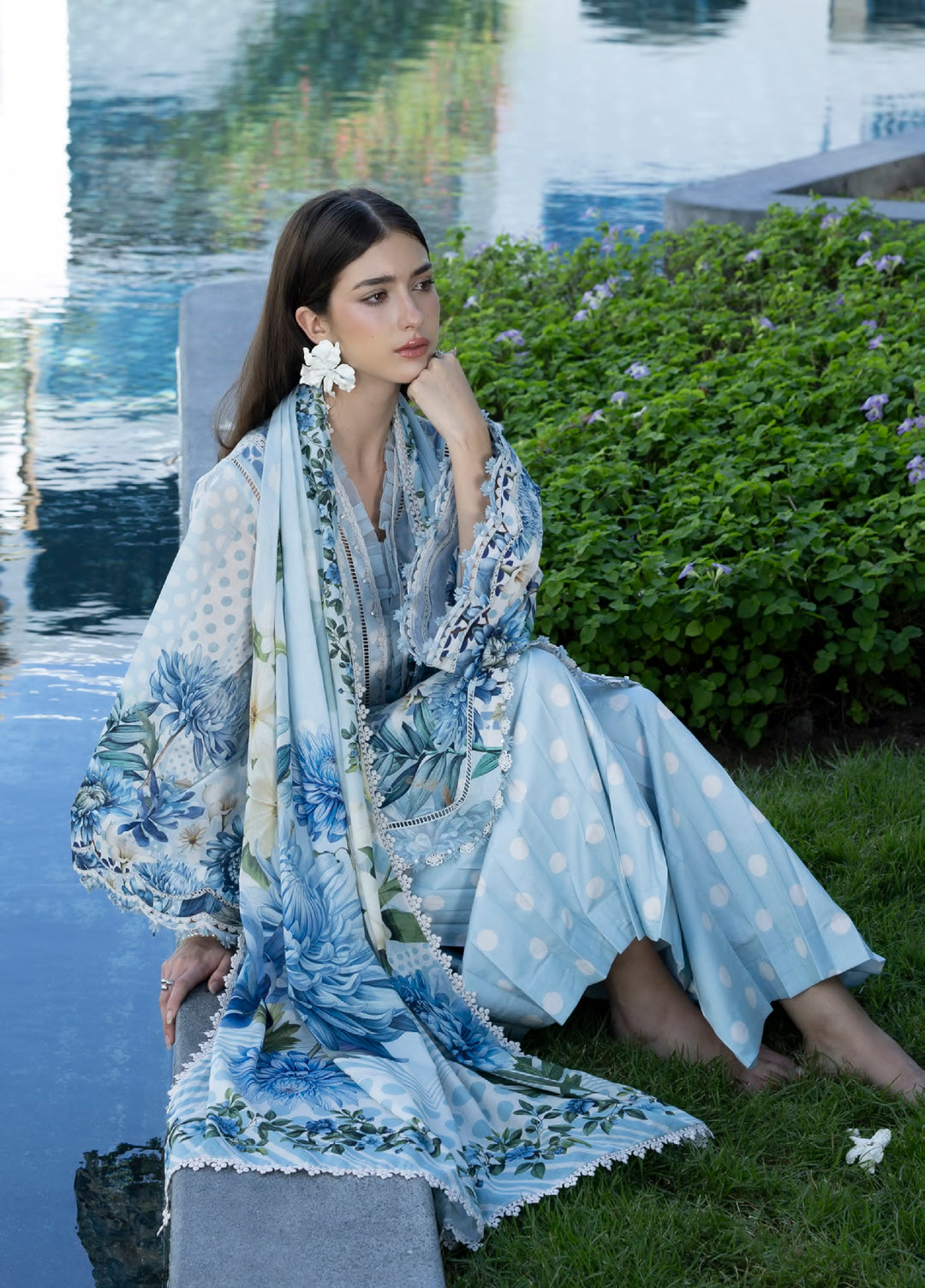 Santorini by Elaf Unstitched Lawn Printed 3 Piece Suit EL26US EPN-01A OCEAN PETALS - Summer Collection