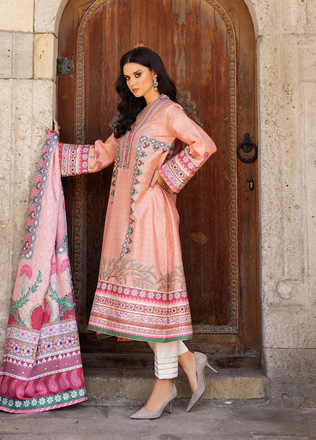 Mushq Hemline Echoes Of Serneity Unstitched Festive Raw Silk Printed 3 Piece MQ25ES D-04 Pulsar Petal - Festive Collection