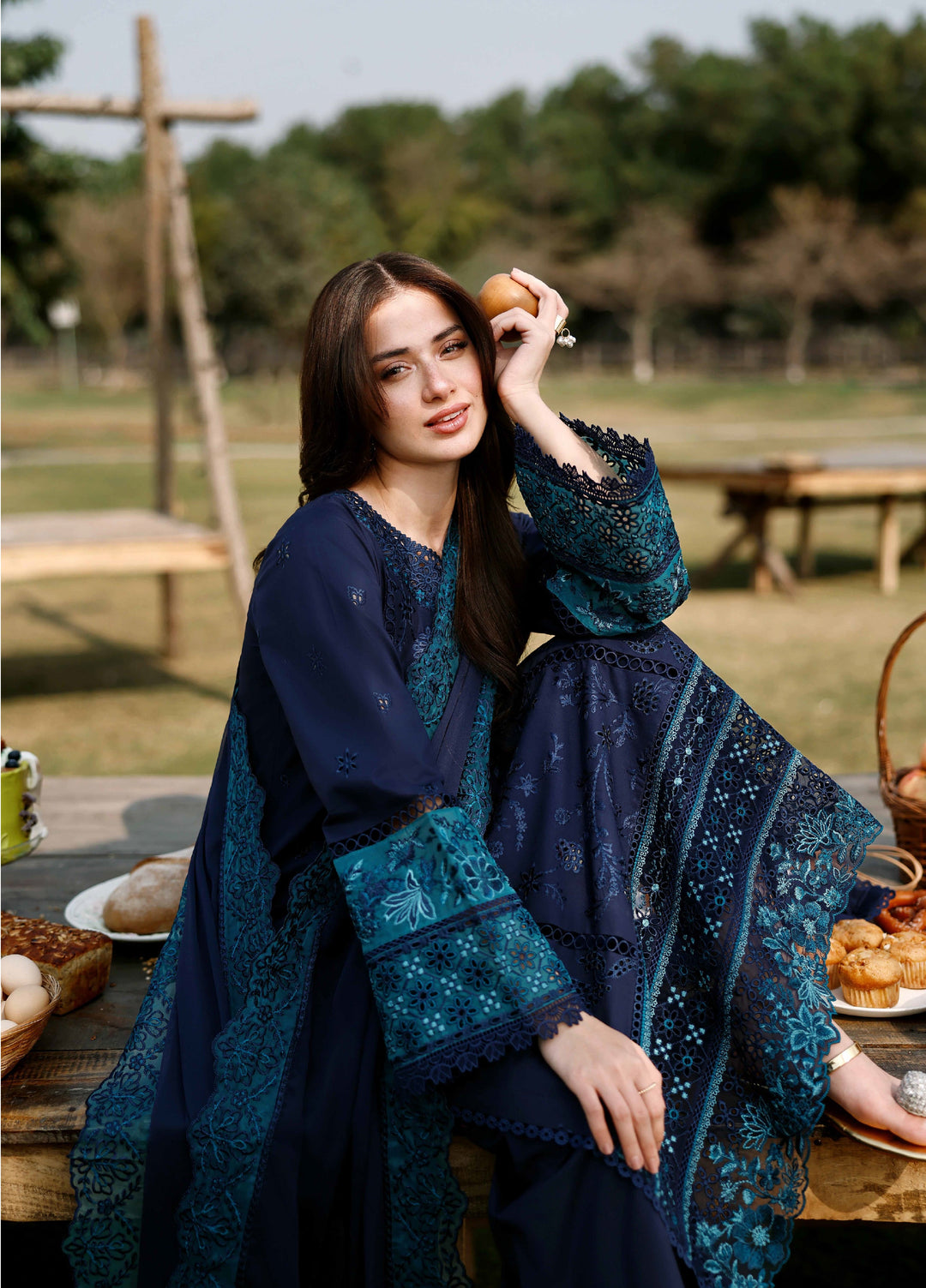 Azure Unstitched Embroidered Luxury Lawn 3 Piece Suit AZ26UAL 81 Blue Berry - Eid Collection