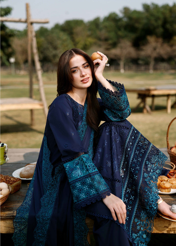 Azure Unstitched Embroidered Luxury Lawn 3 Piece Suit AZ26UAL 81 Blue Berry - Eid Collection