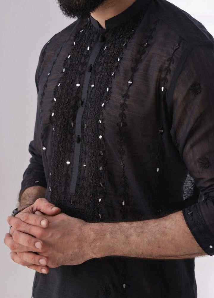 Bazm E Riwayat by Bin Musab Men Kurta Pajama Paper Cotton 2 Piece Mirror Edge - Festive Collection