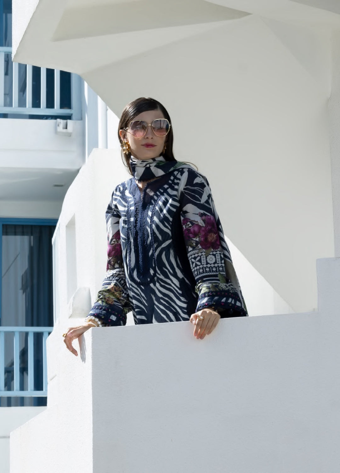 Santorini by Elaf Unstitched Lawn Printed 3 Piece Suit EL26US EPN-3A STARRY NIGHT - Summer Collection