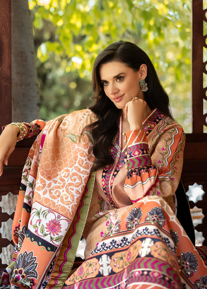 Mushq Hemline Echoes Of Serneity Unstitched Festive Raw Silk Printed 3 Piece MQ25ES D-01 Solara Crest - Festive Collection