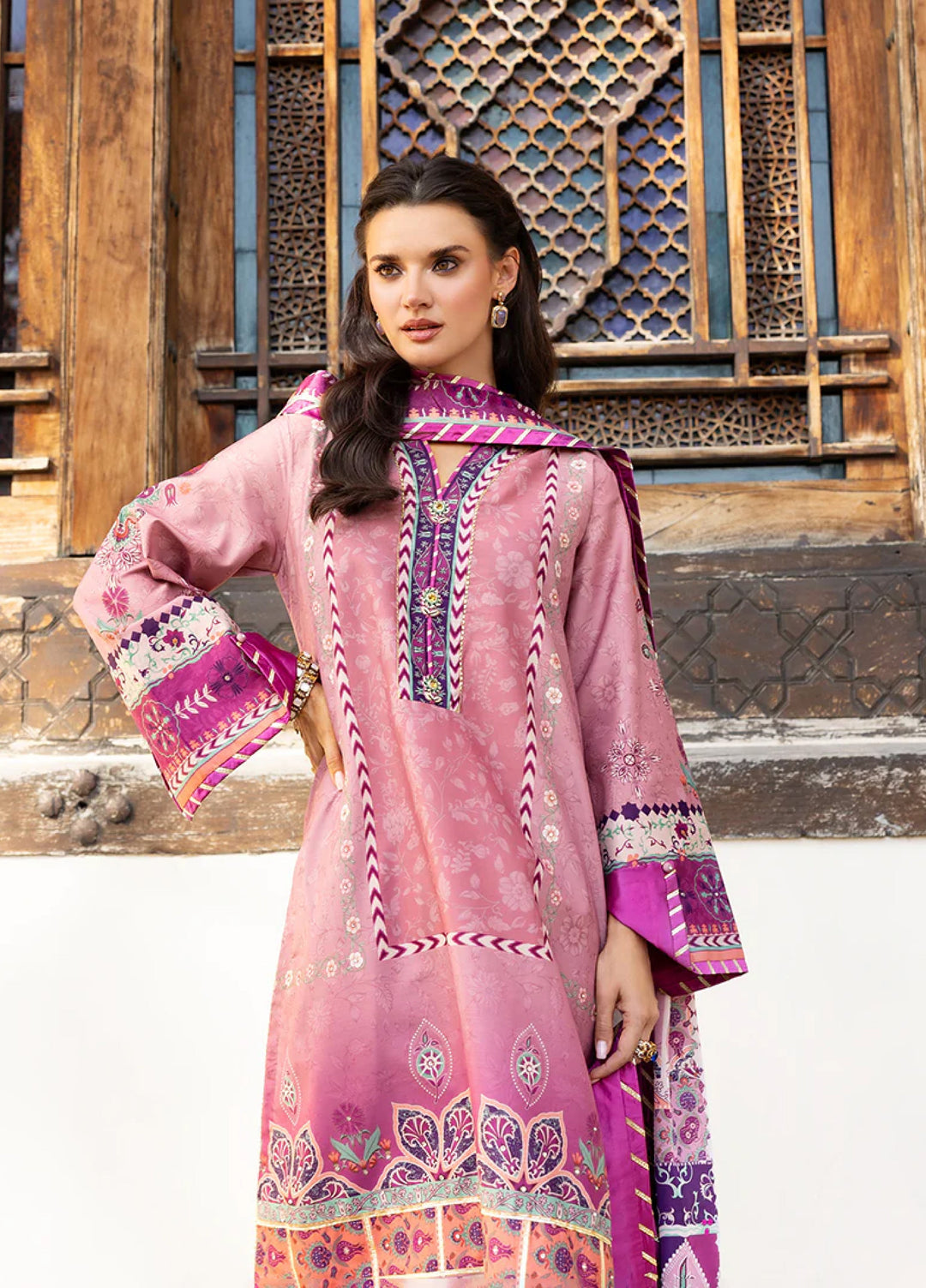 Mushq Hemline Echoes Of Serneity Unstitched Festive Raw Silk Printed 3 Piece MQ25ES D-09 Stella Song - Festive Collection