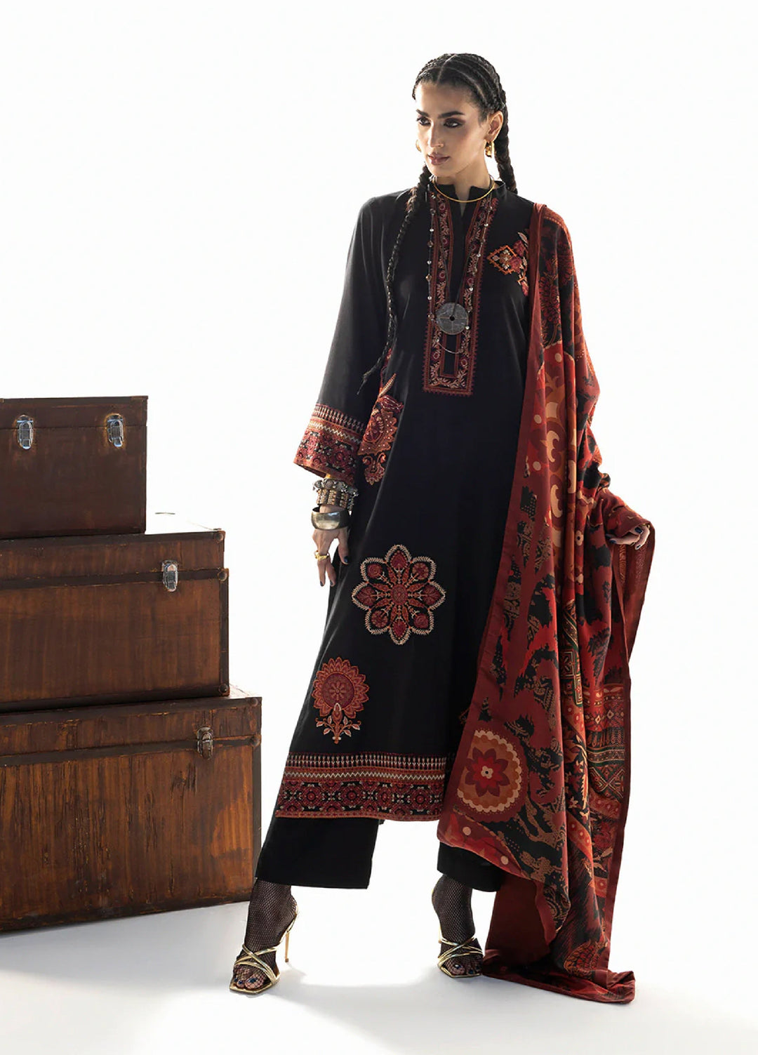 Zainab Chottani Unstitched Marina Twill With Shawl Embroidered Suits 3 Piece ZC25WS D-02 Vira - Winter Collection