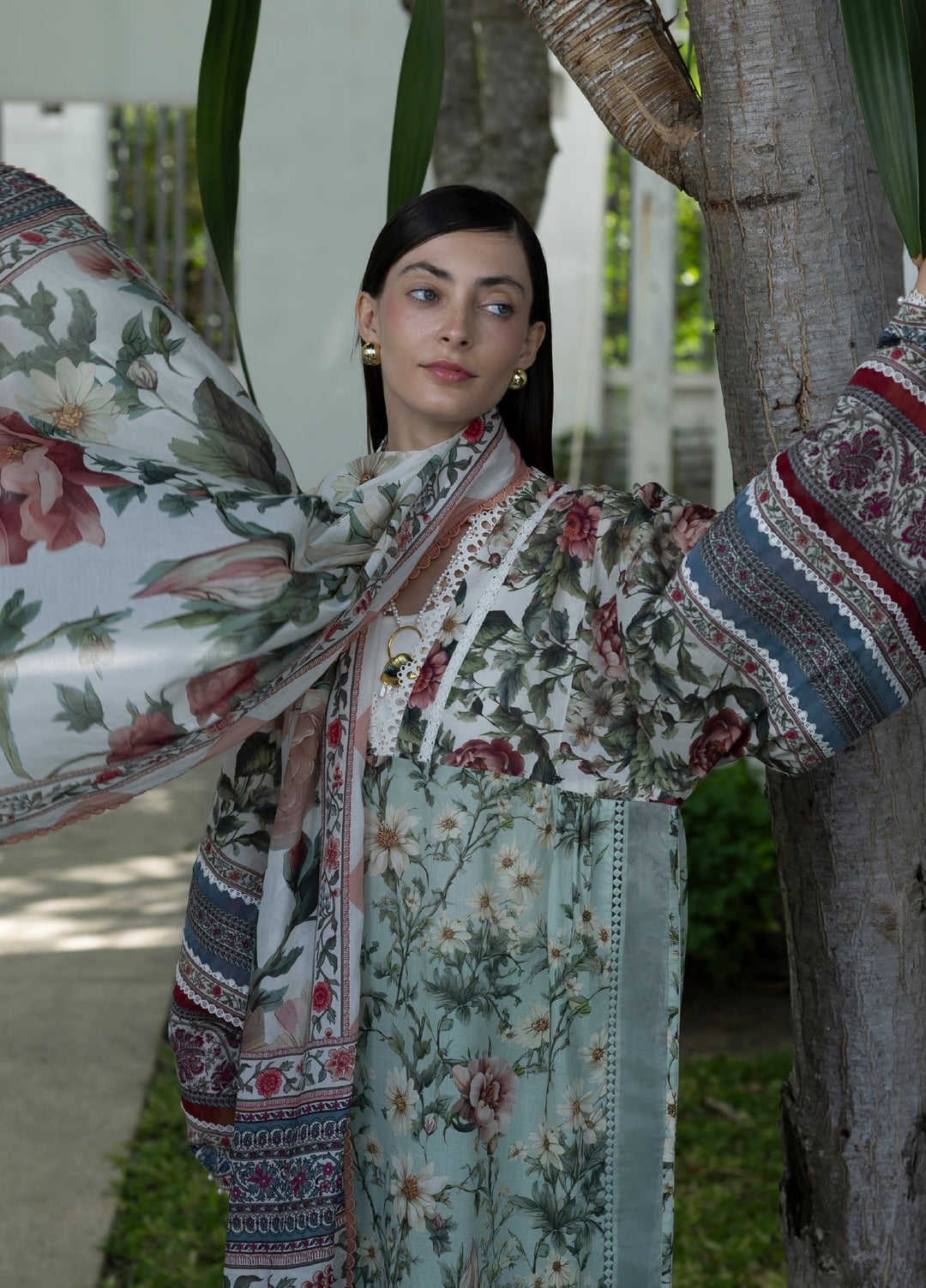 Santorini by Elaf Unstitched Lawn Printed 3 Piece Suit EL26US EPN-6B OPALINE GARDEN - Summer Collection