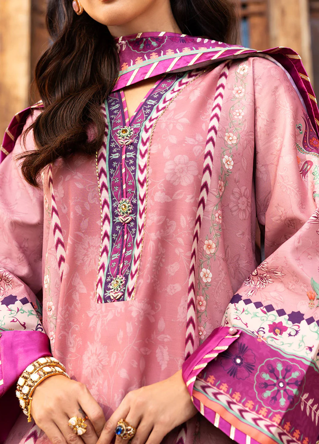 Mushq Hemline Echoes Of Serneity Unstitched Festive Raw Silk Printed 3 Piece MQ25ES D-09 Stella Song - Festive Collection