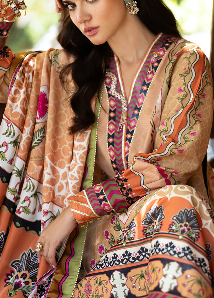 Mushq Hemline Echoes Of Serneity Unstitched Festive Raw Silk Printed 3 Piece MQ25ES D-01 Solara Crest - Festive Collection