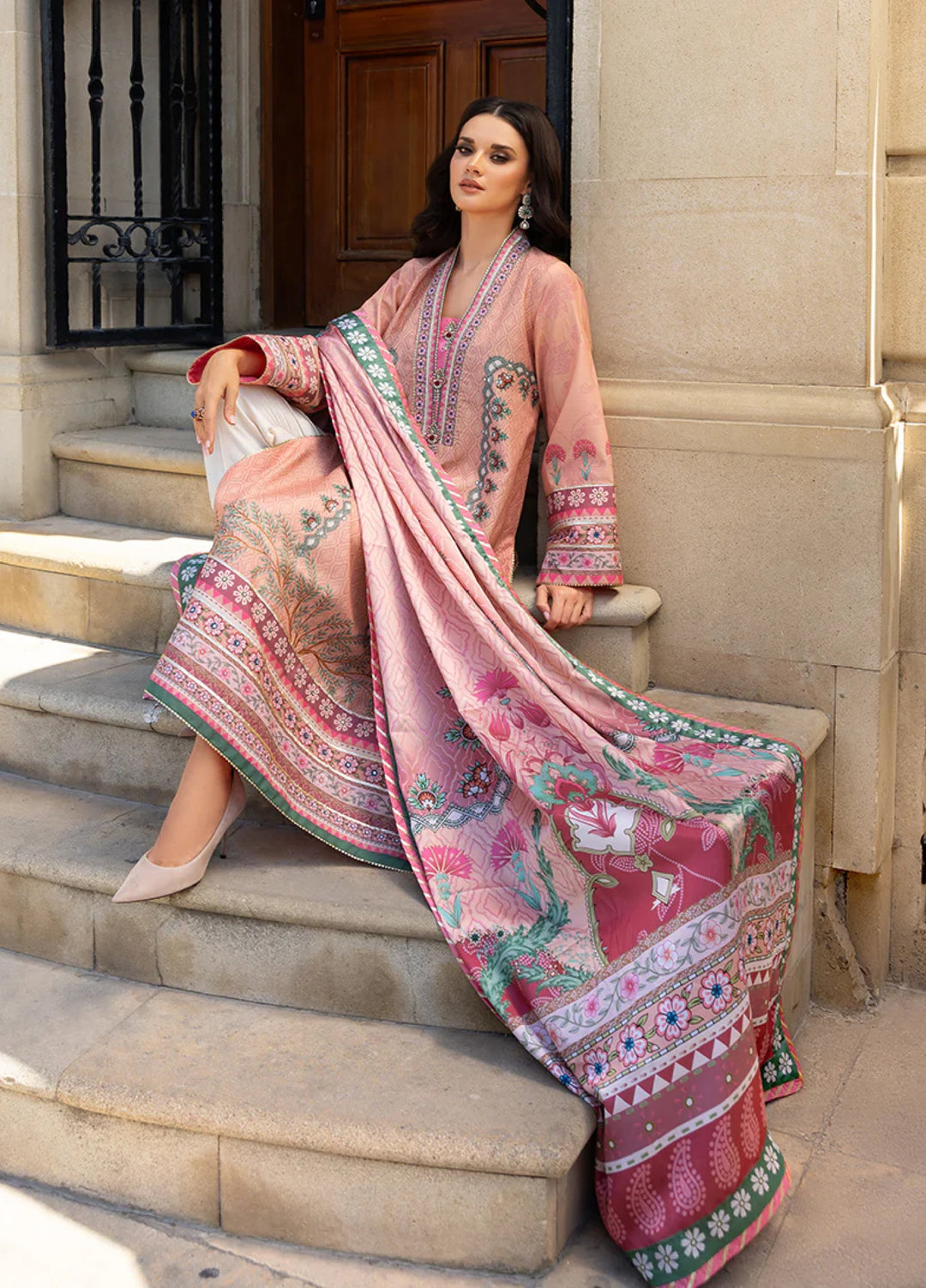 Mushq Hemline Echoes Of Serneity Unstitched Festive Raw Silk Printed 3 Piece MQ25ES D-04 Pulsar Petal - Festive Collection