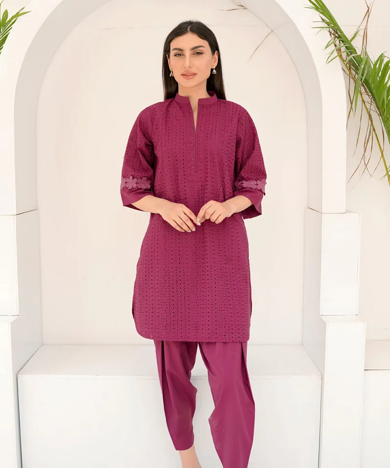 Dhaga Women Pret Embroidered 2 Piece Chikankari Pink SED04 - Summer Collection