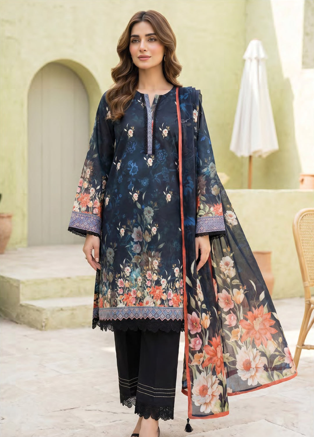 Lakhany Unstitched Printed Lawn 3 Piece Suit LSM26ULP LG-RK-0153 - Casual Collection