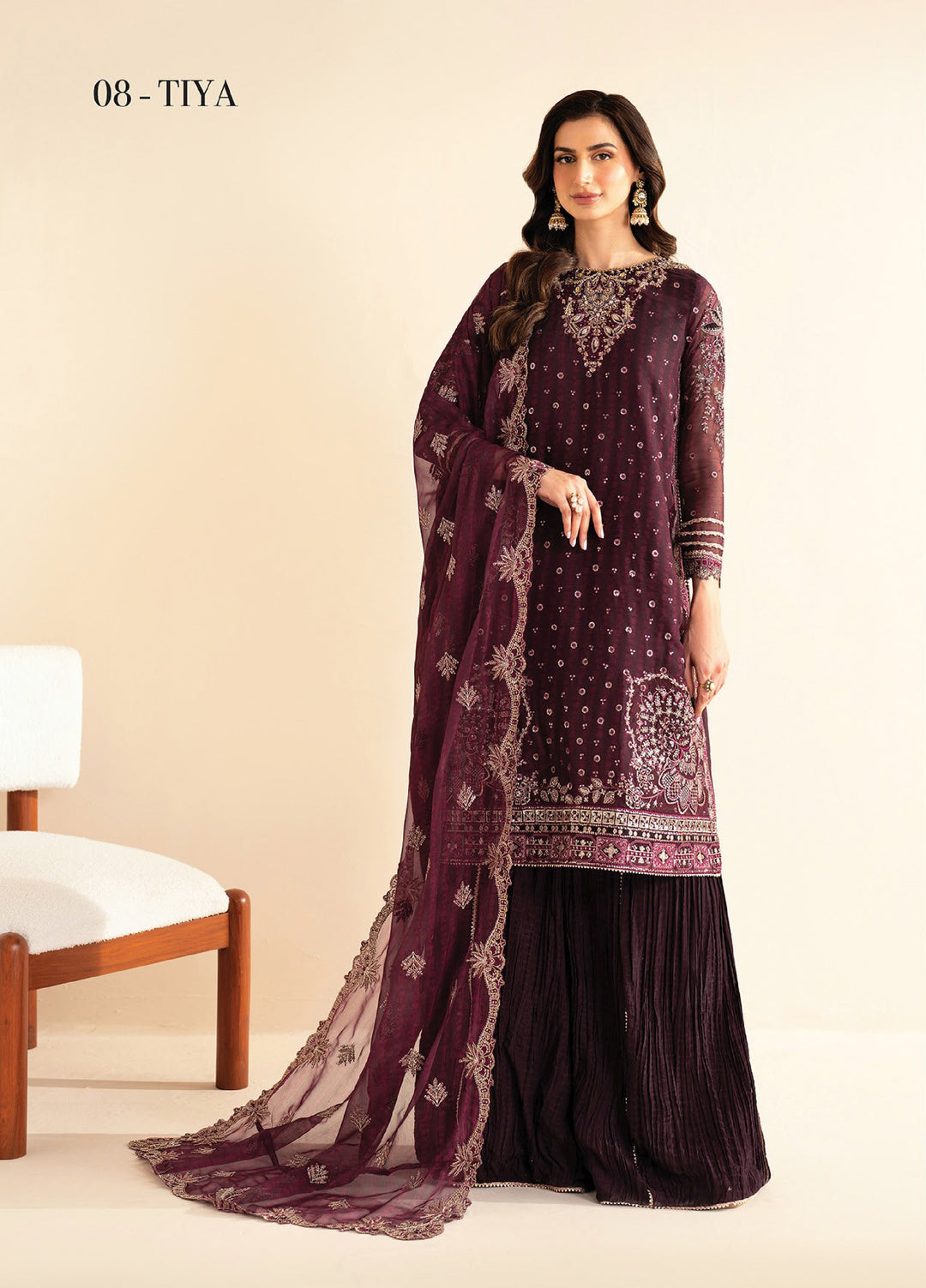 Xenia Formals Unstitched Embroidered Chiffon 3 Piece Suits XE25FU D-08 Tiya - Formal Collection