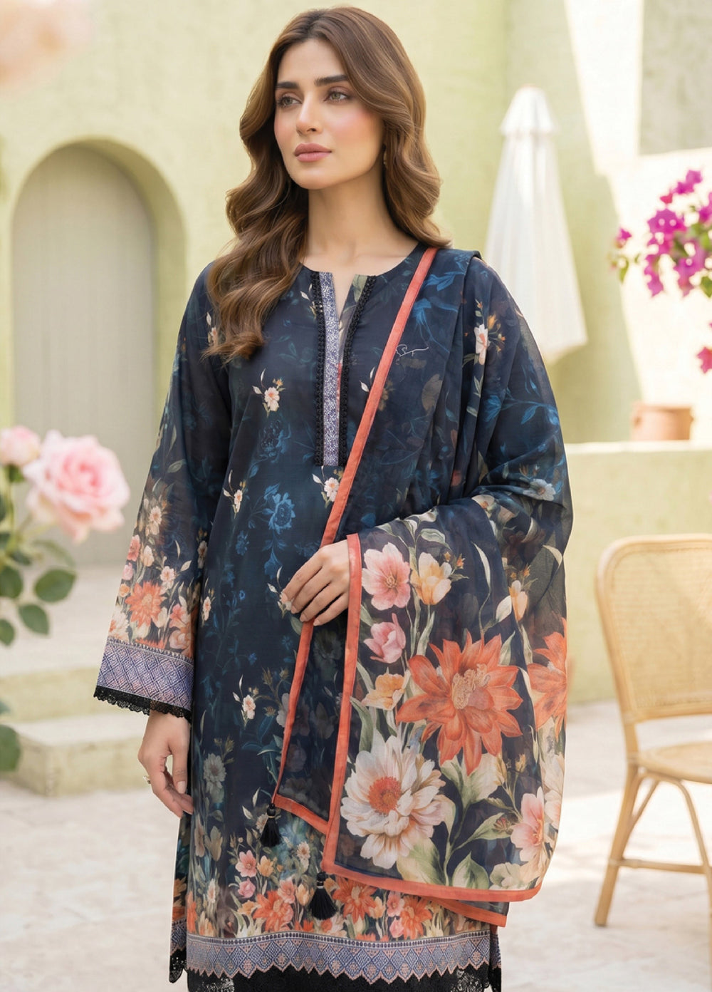 Lakhany Unstitched Printed Lawn 3 Piece Suit LSM26ULP LG-RK-0153 - Casual Collection