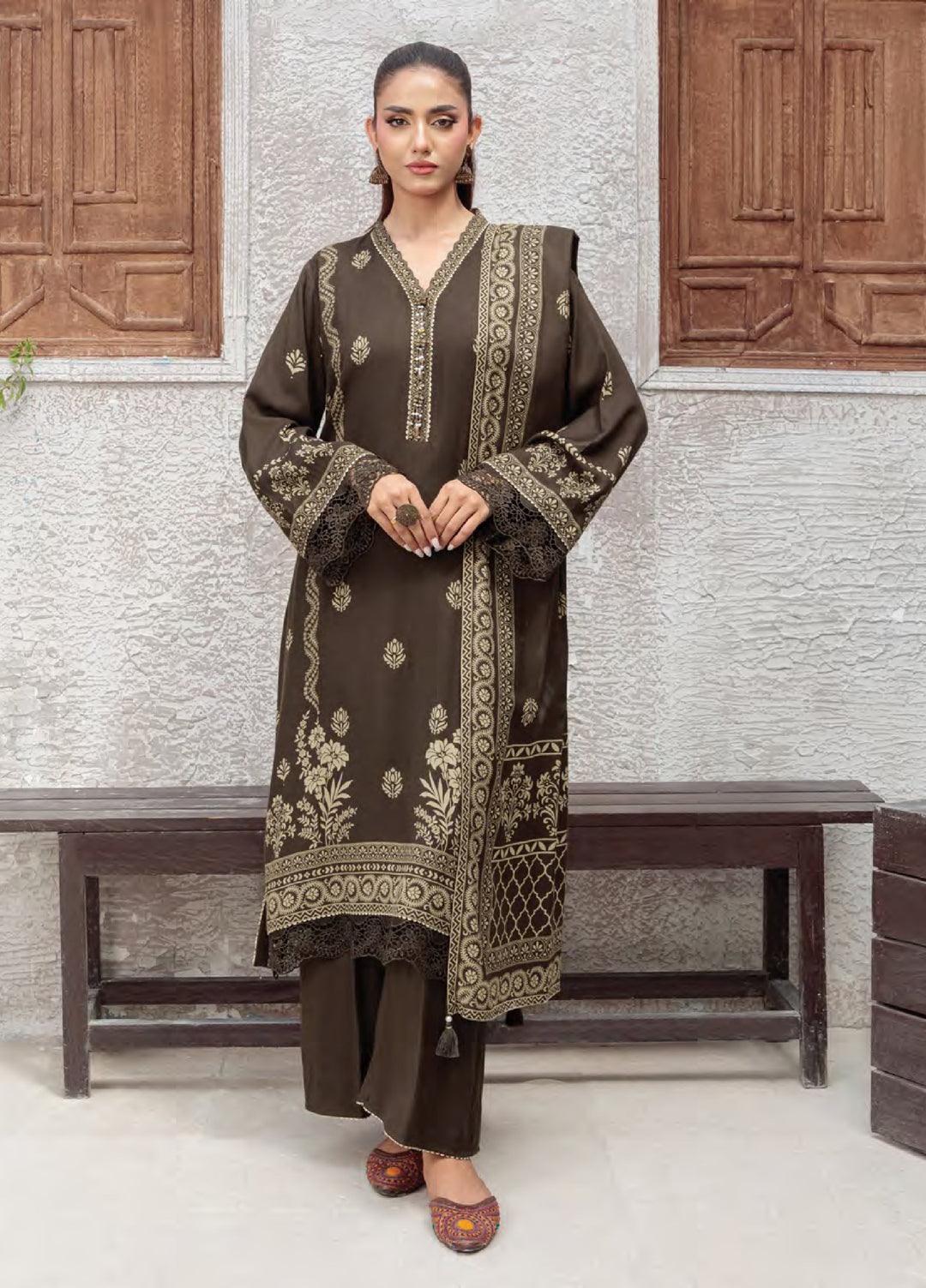 Lakhany Printed Pashmina Suits Unstitched 3 Piece LSM25LP LG-SG-0039-B - Winter Collection
