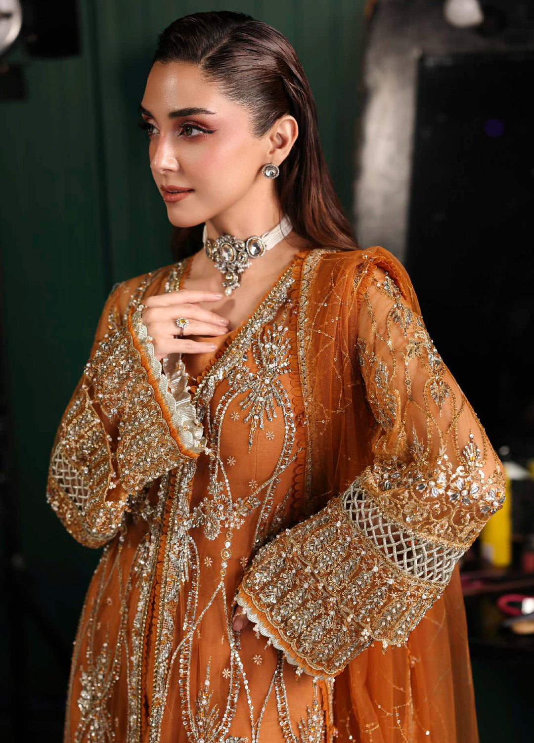 Stardom by Elaf Unstitched Luxury Formals Embroidered Net 3 Piece Suits  EL25SF D-ESH-09 Saffron - Formal Collection