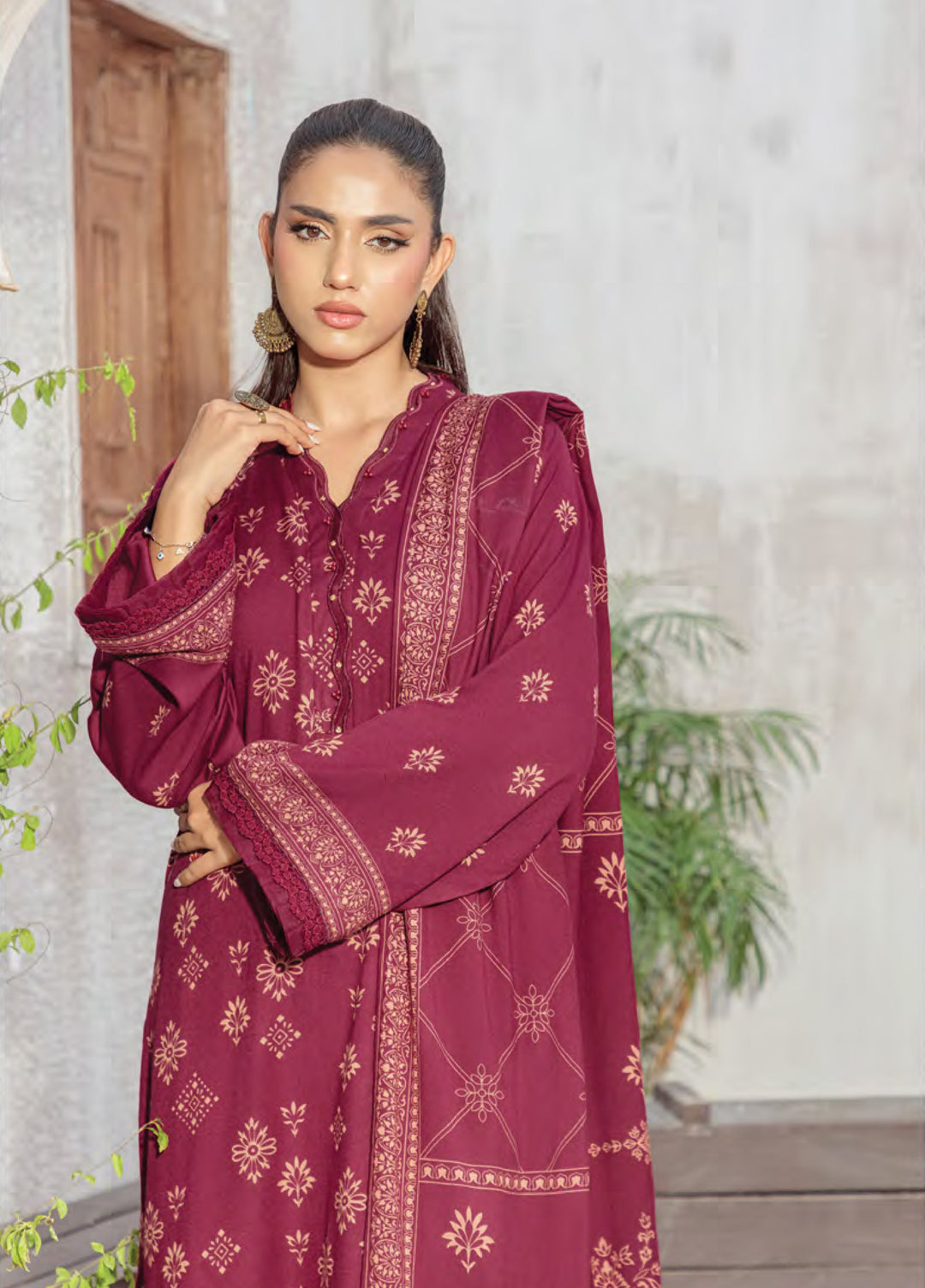 Lakhany Printed Pashmina Suits Unstitched 3 Piece LSM25LP LG-RL-0346-A - Winter Collection