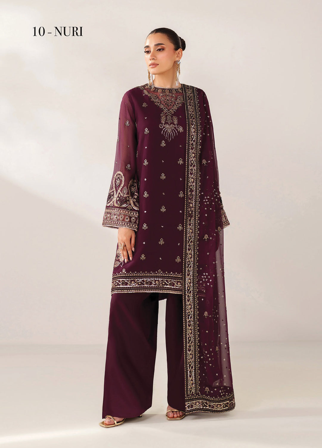 Xenia Formals Unstitched Embroidered Chiffon 3 Piece Suits XE25FU D-10 Nuri - Formal Collection