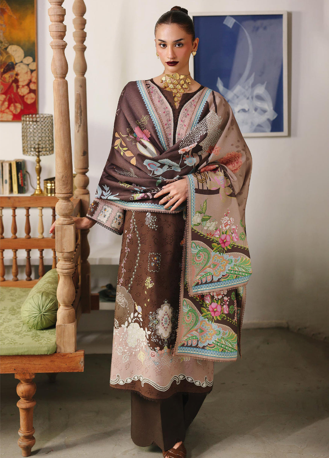 Qprints By Qalamkar Unstitched Linen Embroidered Digital Printed  3 Piece Suits QLM25PW QW-09 B Rabella - Winter Collection