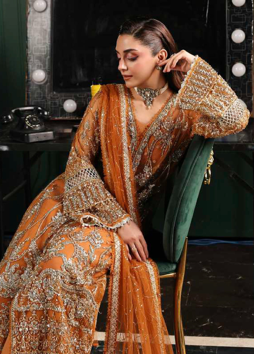 Stardom by Elaf Unstitched Luxury Formals Embroidered Net 3 Piece Suits  EL25SF D-ESH-09 Saffron - Formal Collection