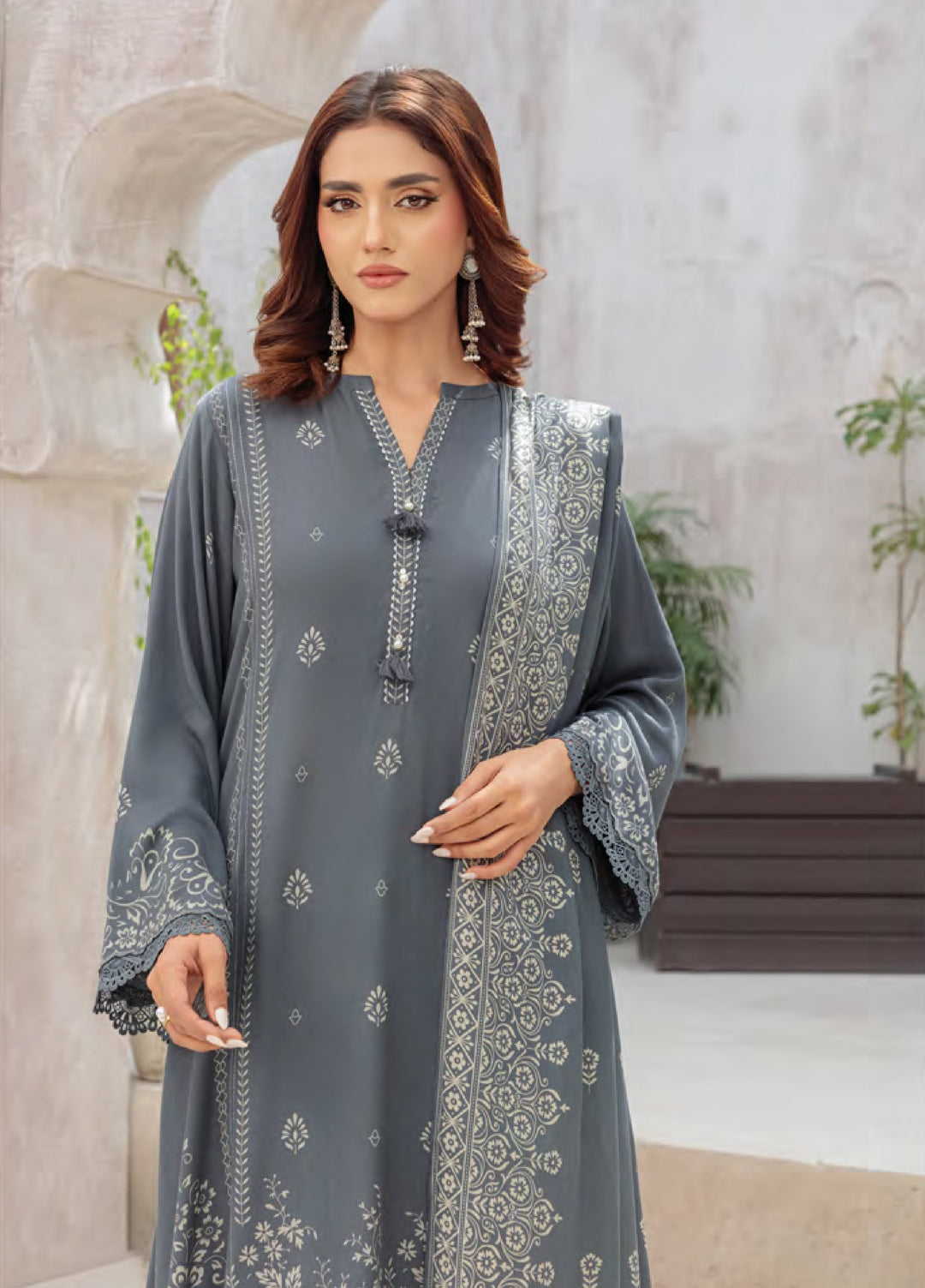 Lakhany Printed Pashmina Suits Unstitched 3 Piece LSM25LP LG-UB-0259-B - Winter Collection