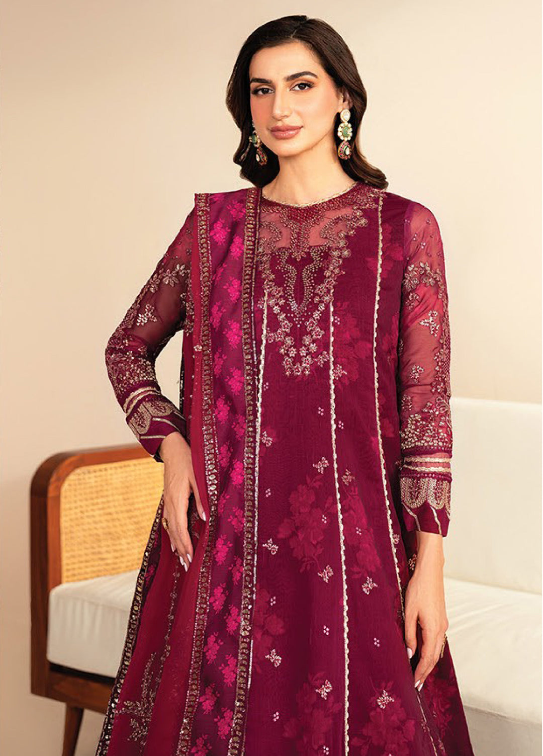 Xenia Formals Unstitched Embroidered Chiffon 3 Piece Suits XE25FU D-05 Ersa - Formal Collection