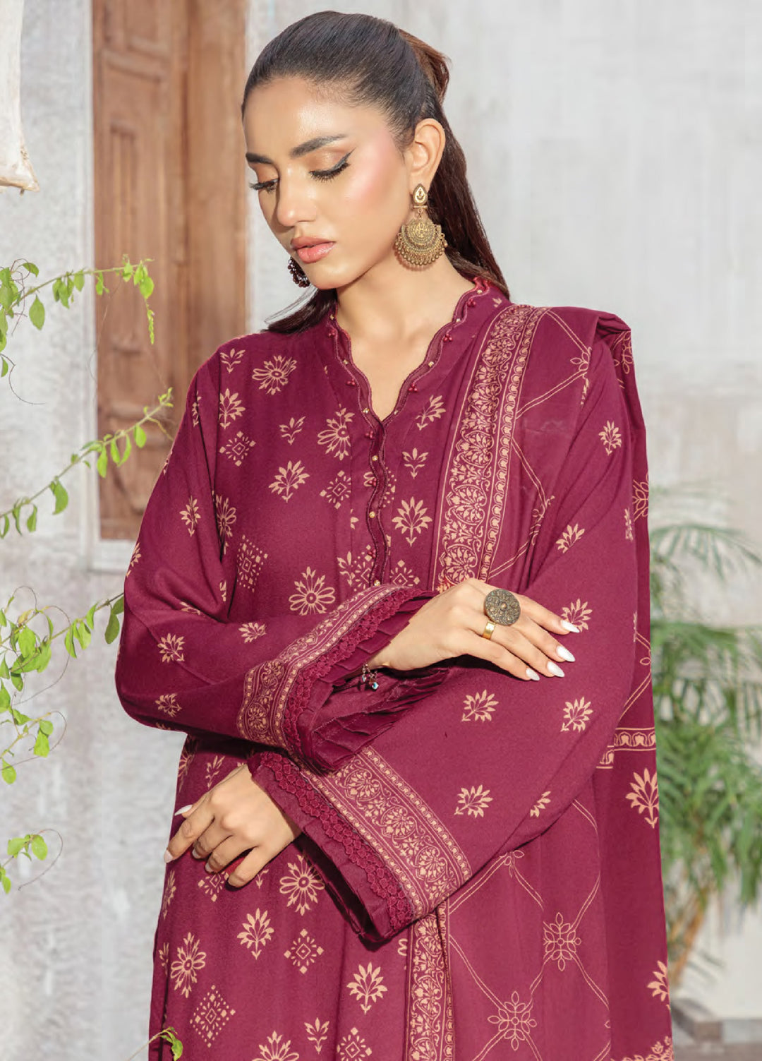 Lakhany Printed Pashmina Suits Unstitched 3 Piece LSM25LP LG-RL-0346-A - Winter Collection