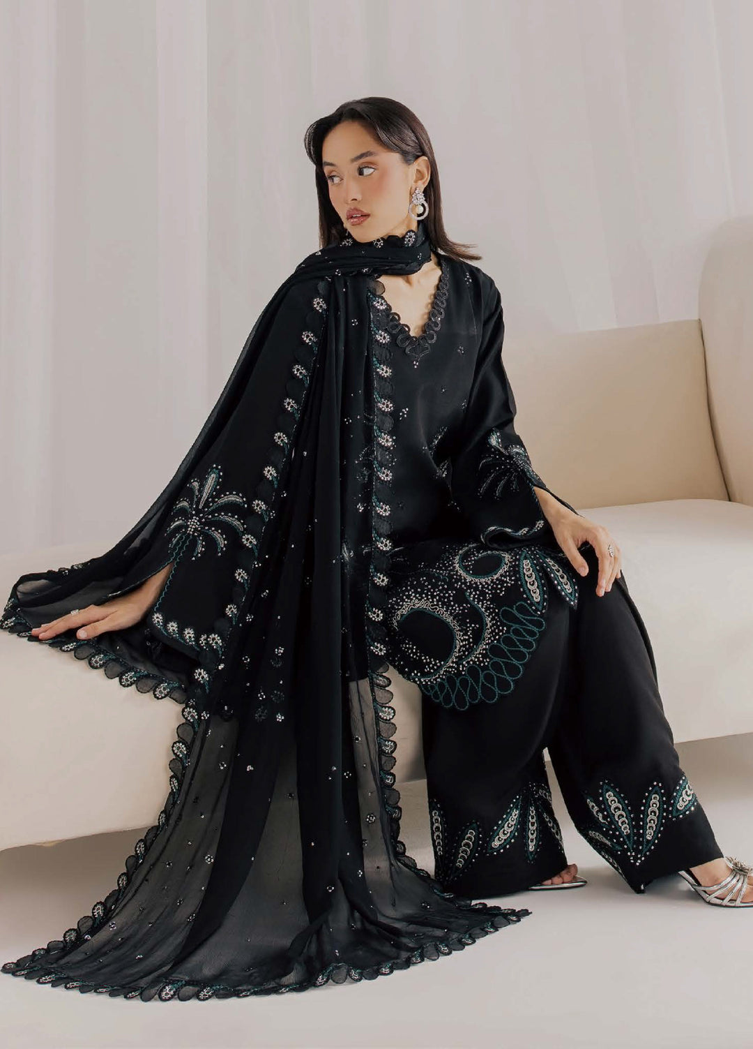 Nureh Women RTW Embroidered Chiffon 3 Piece Suit NU26RF NP-811 - Festive Collection