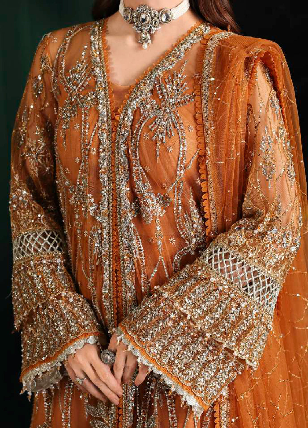 Stardom by Elaf Unstitched Luxury Formals Embroidered Net 3 Piece Suits  EL25SF D-ESH-09 Saffron - Formal Collection