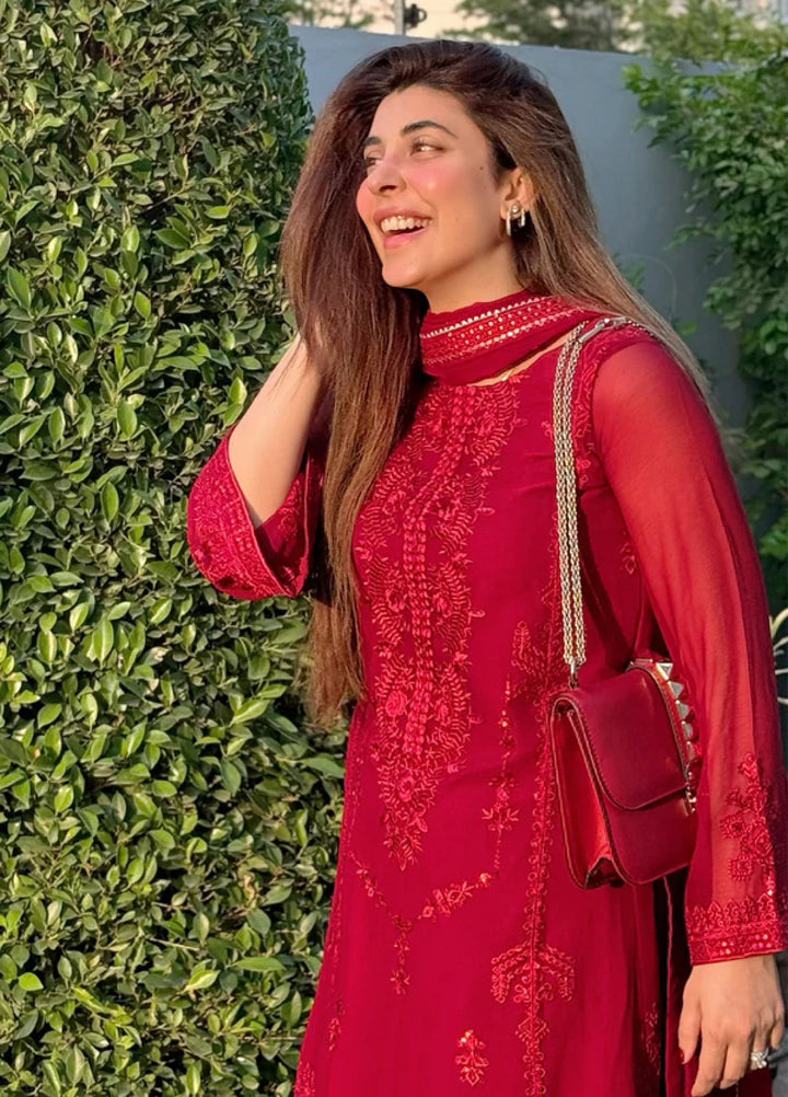 Ella By Sahane Embroidered Chiffon Suit Unstitched 3 Piece SNE23EL SAH-1011 Scarlet - Formal Collection