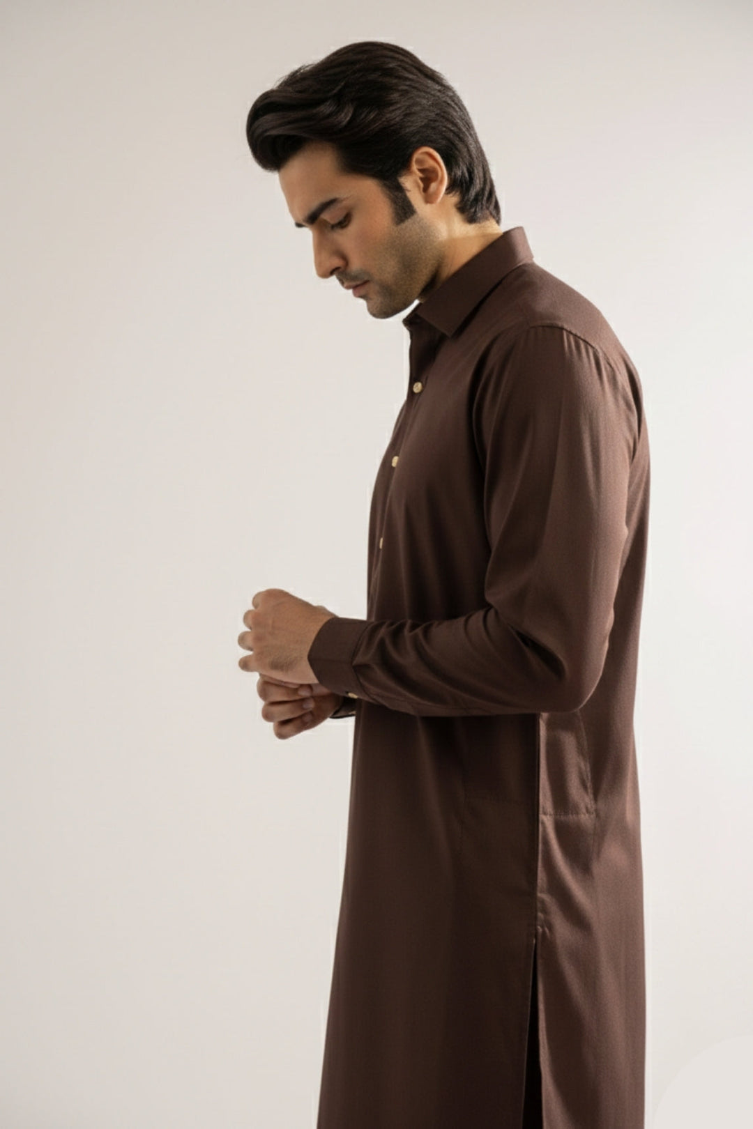 Edge Republic Mens RTW Shalwar Kameez Wash N wear Dark Brown Premium  - Festive Collection