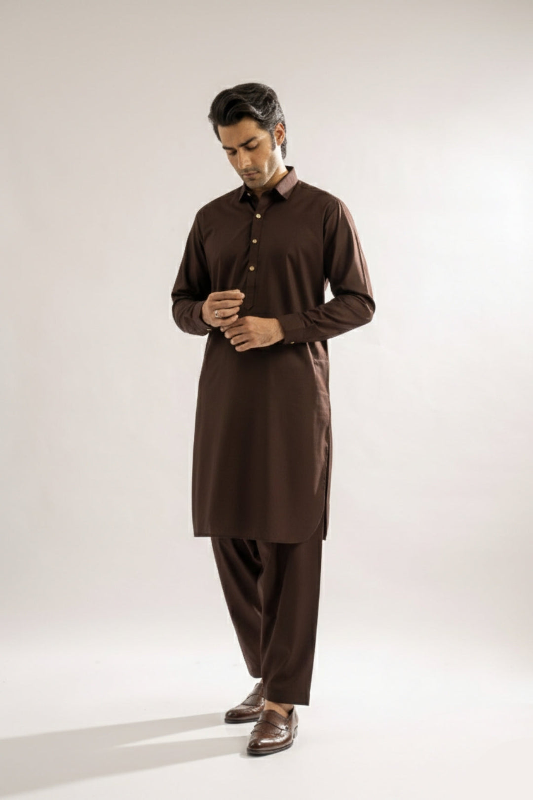 Edge Republic Mens RTW Shalwar Kameez Wash N wear Dark Brown Premium  - Festive Collection