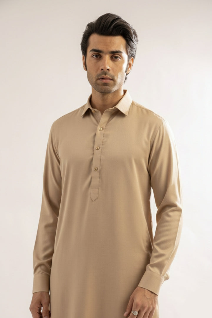 Edge Republic Mens RTW Shalwar Kameez Wash N wear Beige Premium  - Festive Collection