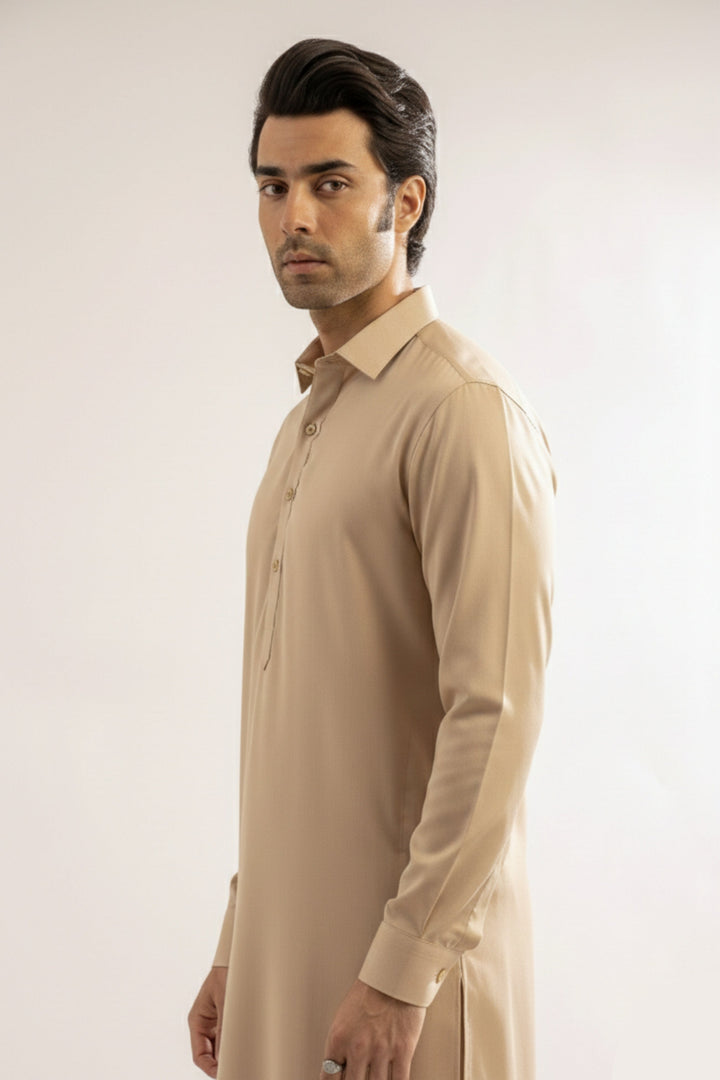 Edge Republic Mens RTW Shalwar Kameez Wash N wear Beige Premium  - Festive Collection