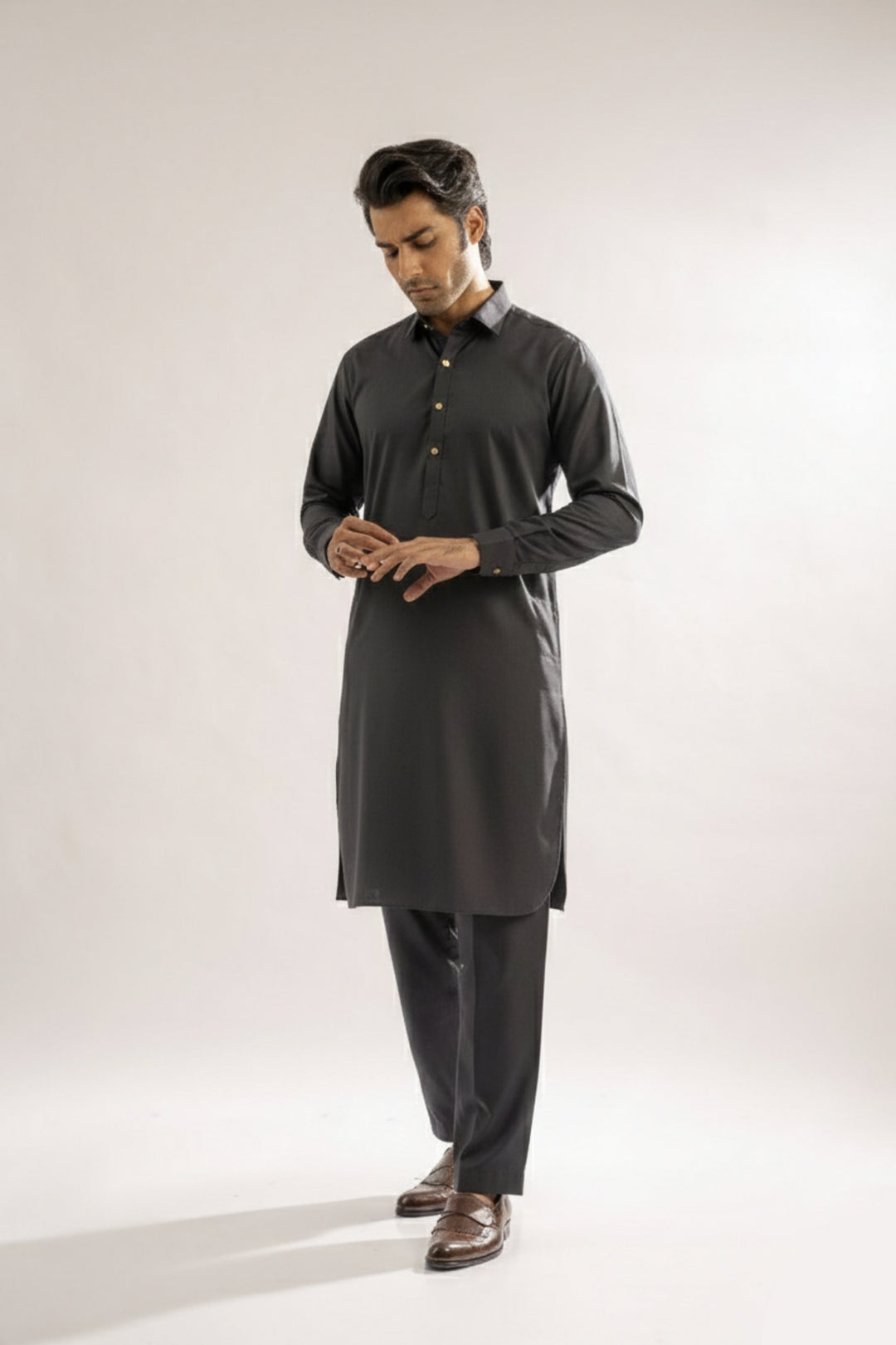Edge Republic Mens RTW Shalwar Kameez Wash N wear Black Premium  - Festive Collection