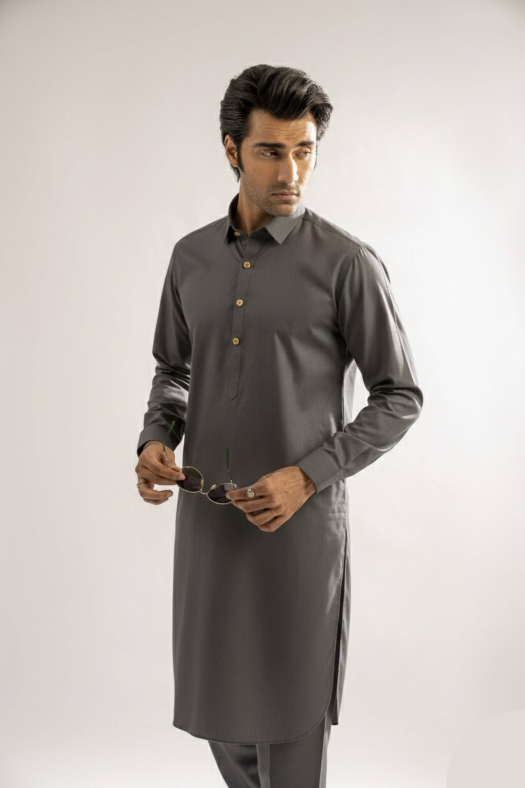 Edge Republic Mens RTW Shalwar Kameez Wash N wear Dark Grey Premium  - Festive Collection
