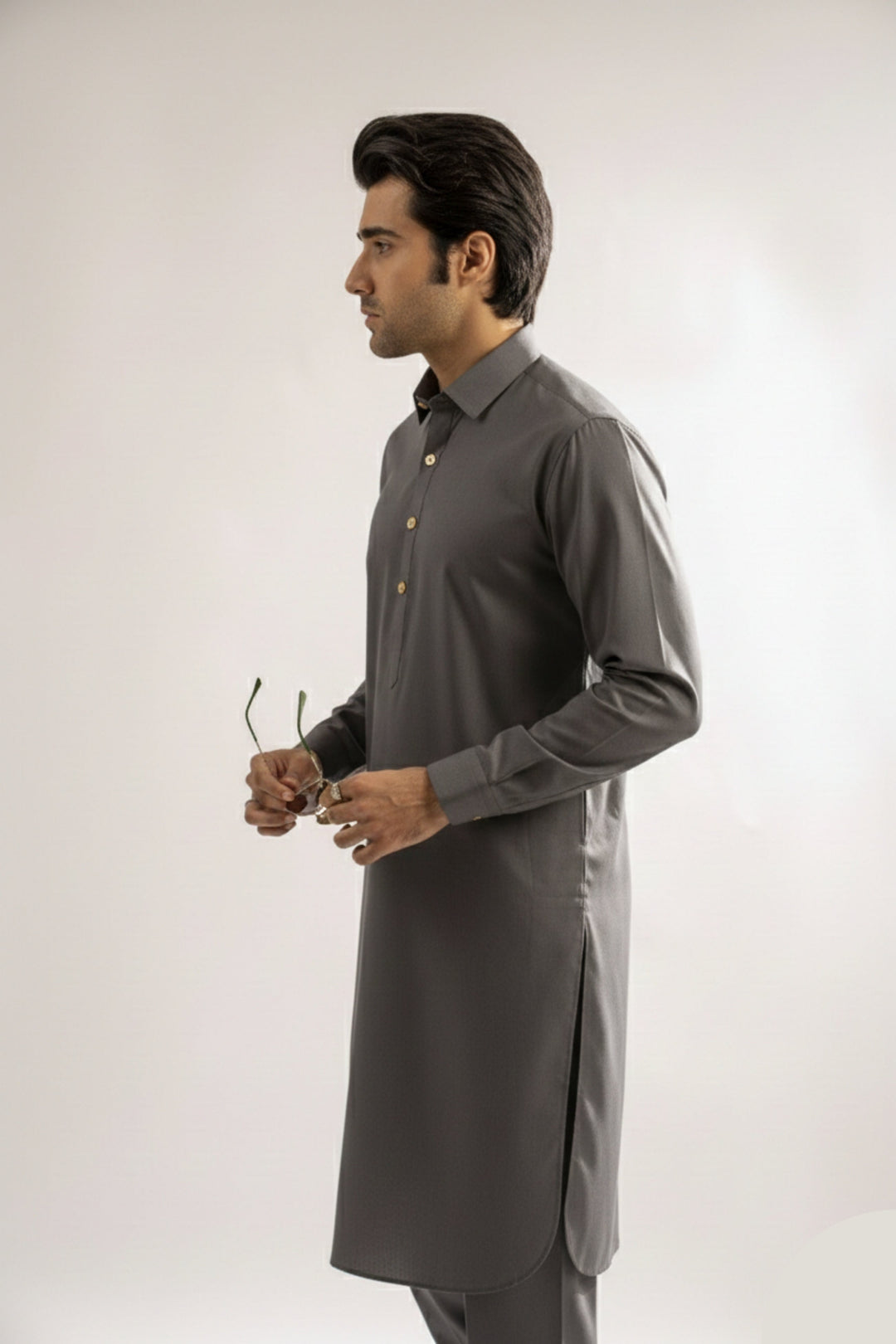 Edge Republic Mens RTW Shalwar Kameez Wash N wear Dark Grey Premium  - Festive Collection