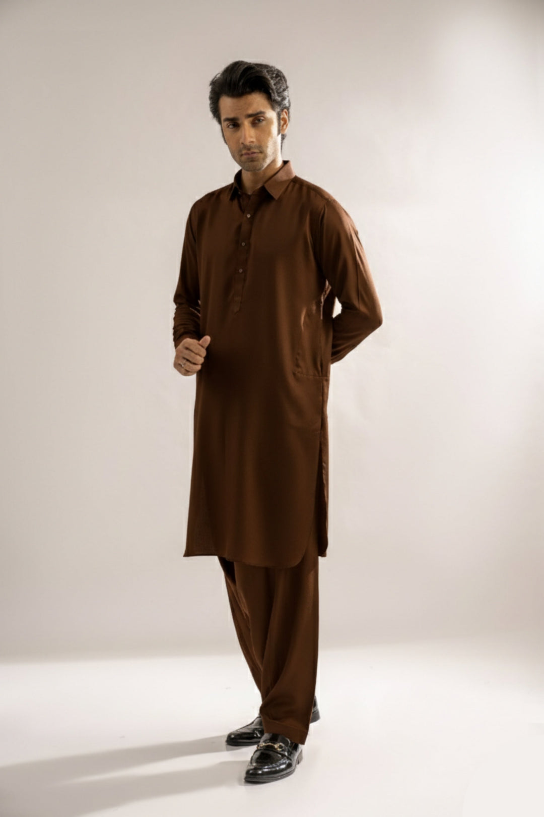 Edge Republic Mens RTW Shalwar Kameez Wash N wear Chocolate Brown Premium  - Festive Collection