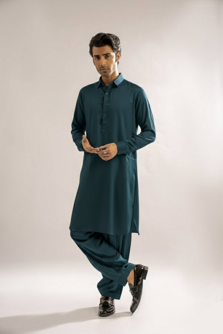 Edge Republic Mens RTW Shalwar Kameez Wash N wear Emerald Green Premium  - Festive Collection