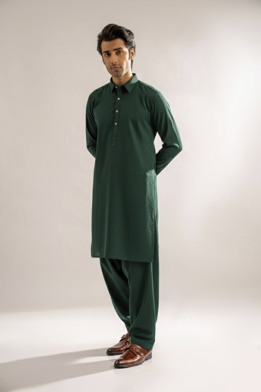 Edge Republic Mens RTW Shalwar Kameez Wash N wear Dark Green Premium  - Festive Collection