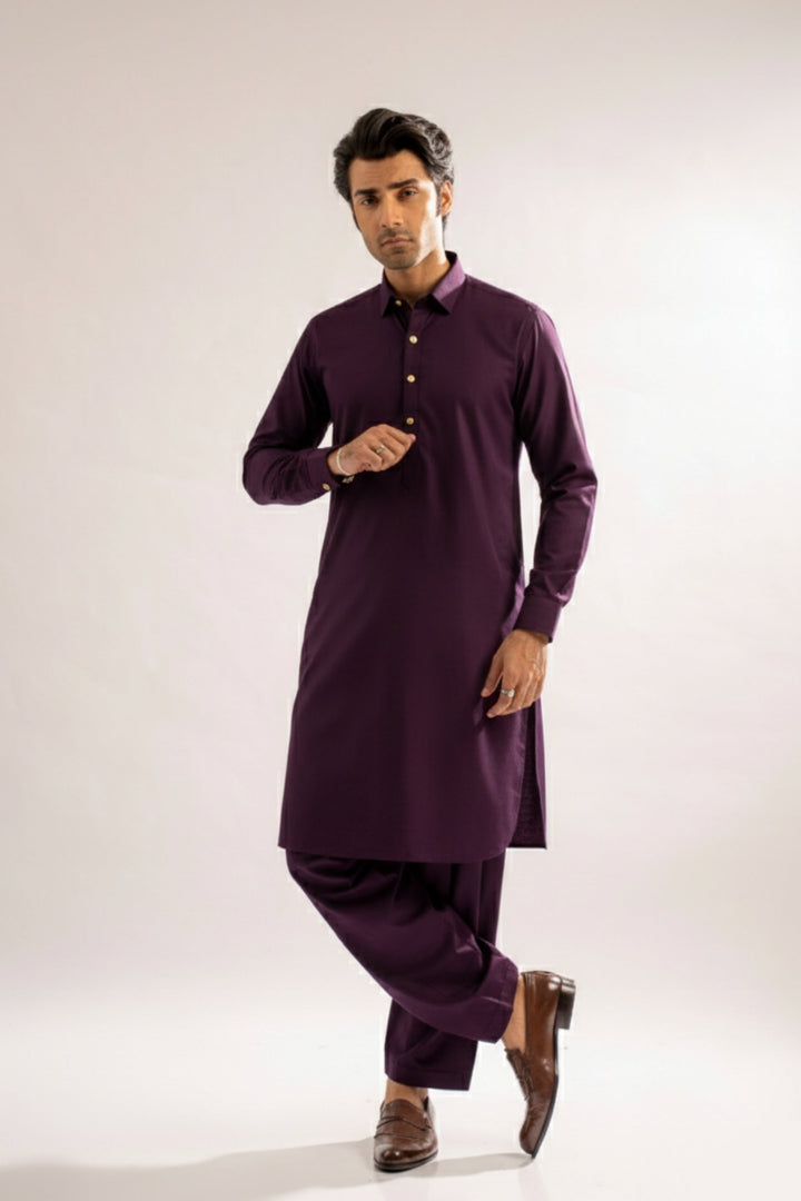 Edge Republic Mens RTW Shalwar Kameez Wash N wear Purple Premium  - Festive Collection
