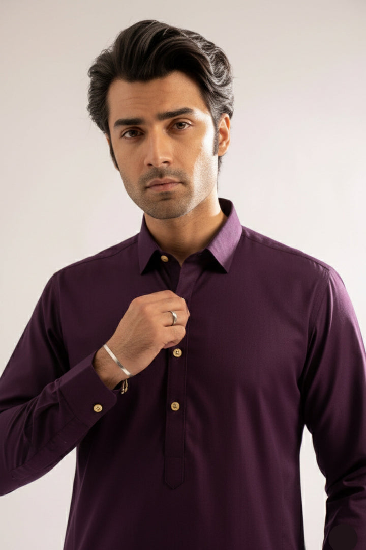 Edge Republic Mens RTW Shalwar Kameez Wash N wear Purple Premium  - Festive Collection